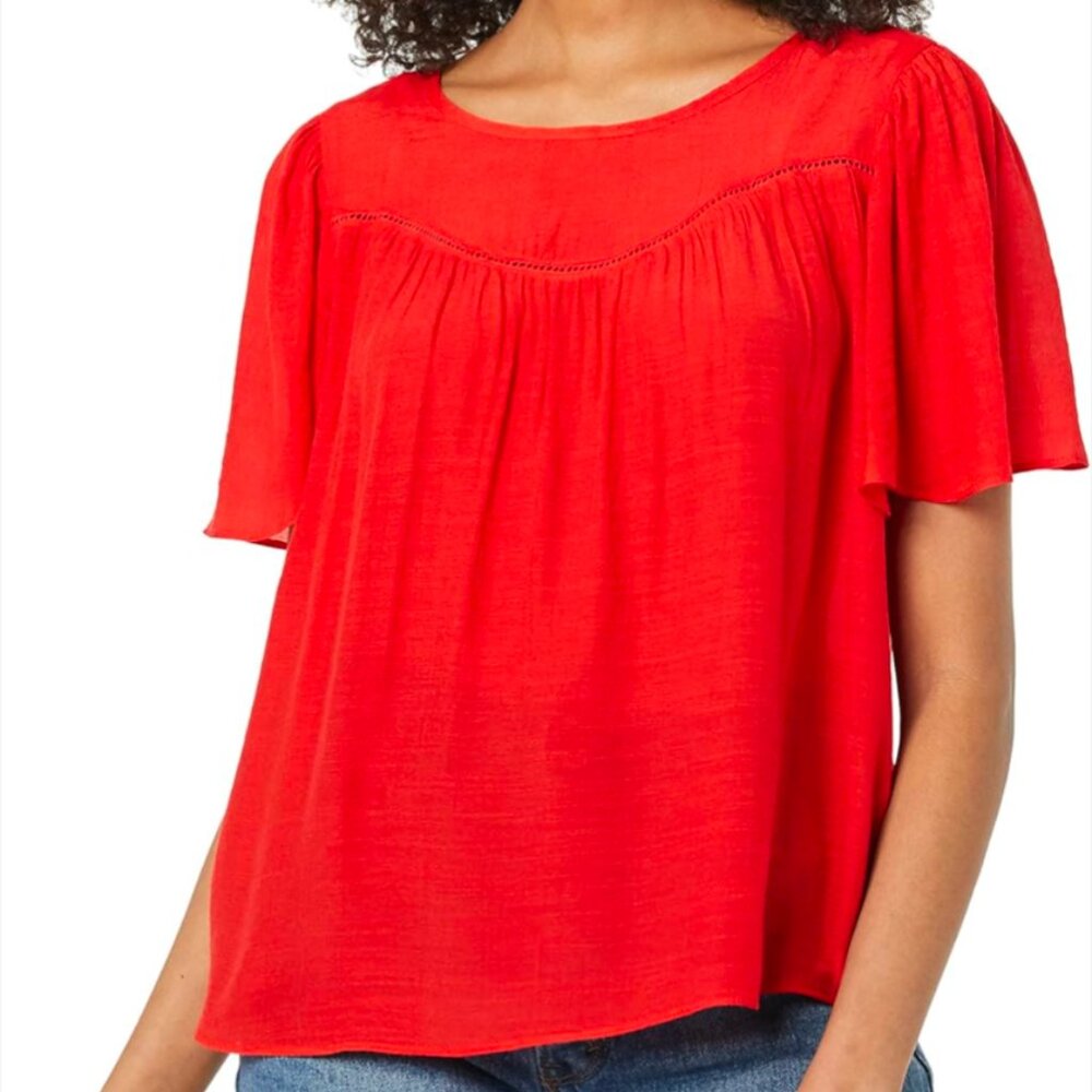 Red Flowy Nanette Lepore Summer Flutter Sleeve Top